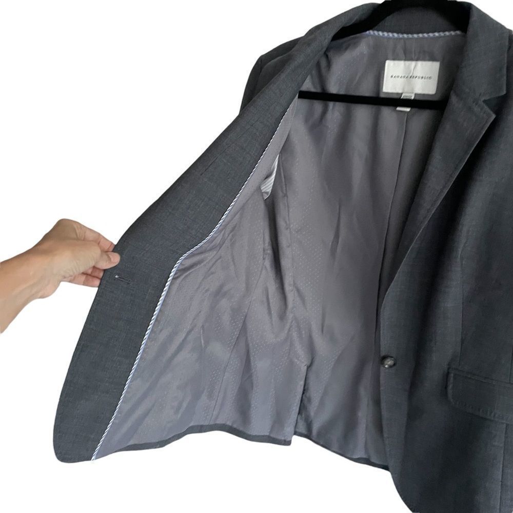 BANANA REPUBLIC Wool Stretch Button Front Blazer Jacket Charcoal Grey 12 - Picture 4 of 8